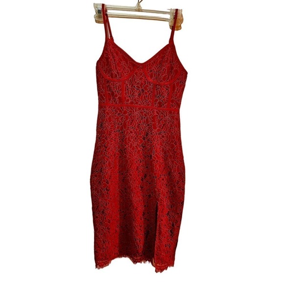 Lulus XS NWT Red Lace Spaghetti Straps contour dress. Sexy. Date Night. Party. - Picture 1 of 11